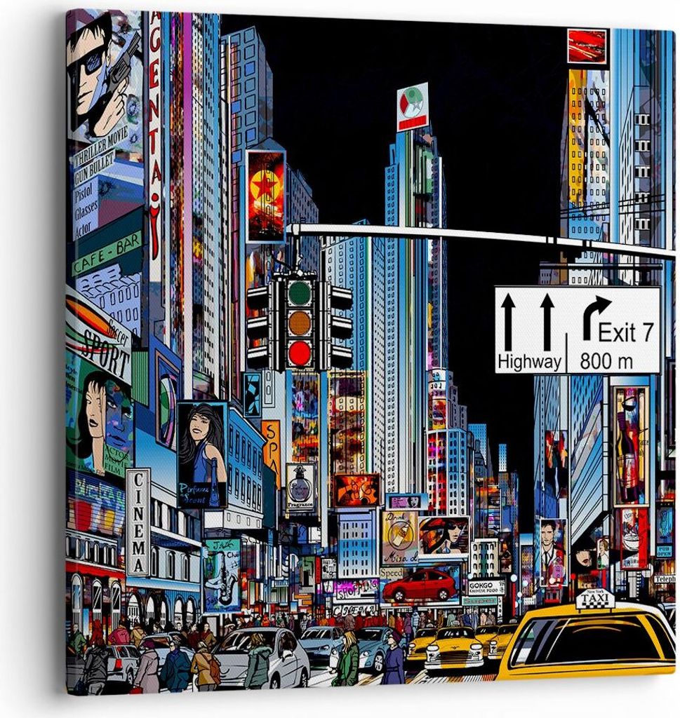Bild auf Leinwand - Leinwandbild - Manhattan New York Straße - 40x40cm - Wand Bild - Wanddeko - Leinwanddruck - Bilder - Kunstdruck - Wanddekorati...