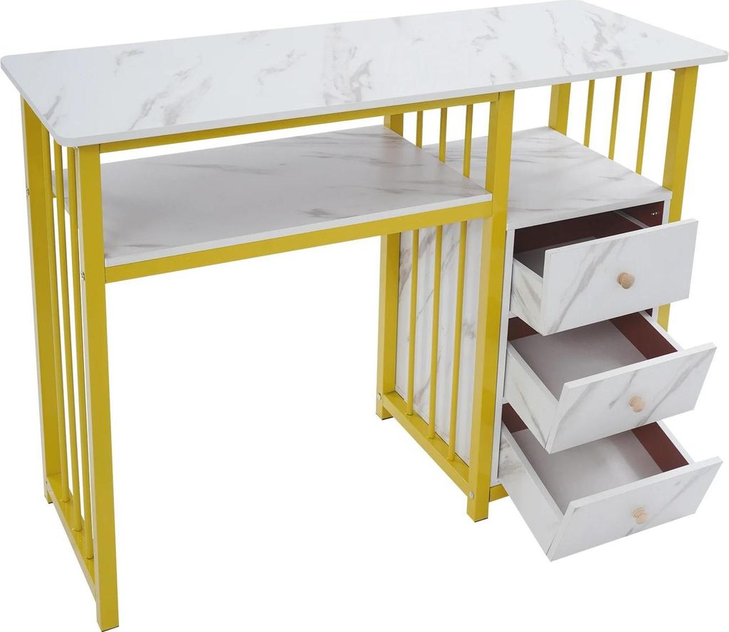 Manikürtisch - Nageltisch Arbeitsstation - 100×40×76 cm - 3 Schubladen - Stahlrahmen - MDF/Holz - Moderner Stil - Montage Erforderlich - Gold