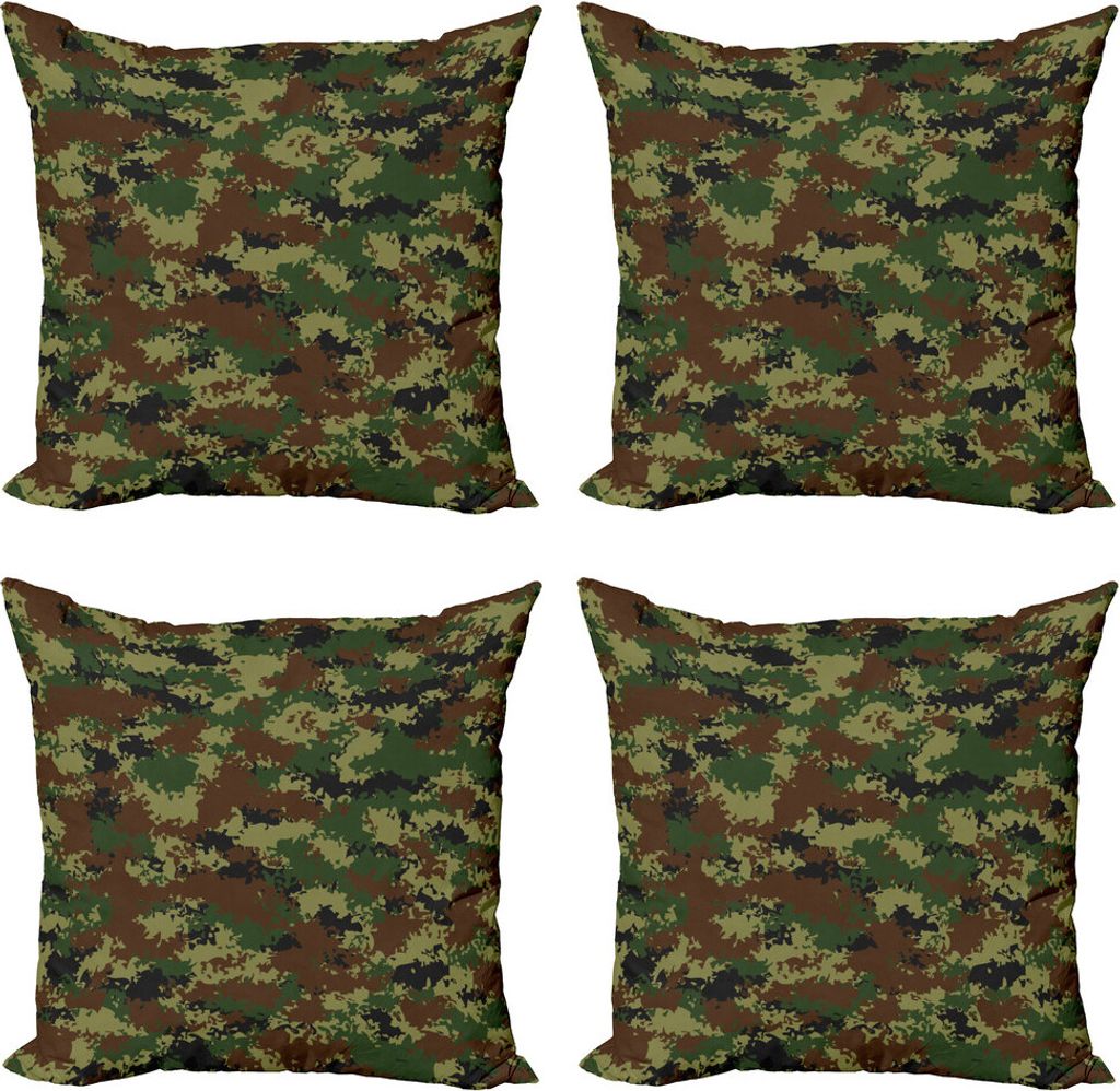 ABAKUHAUS Camo Kissenbezug Set (4 Stück), Grunge Graphic Camouflage, Moderner Doppelseitiger Digitaldruck, 45 cm x 45 cm, Grün Hellgrün Braun
