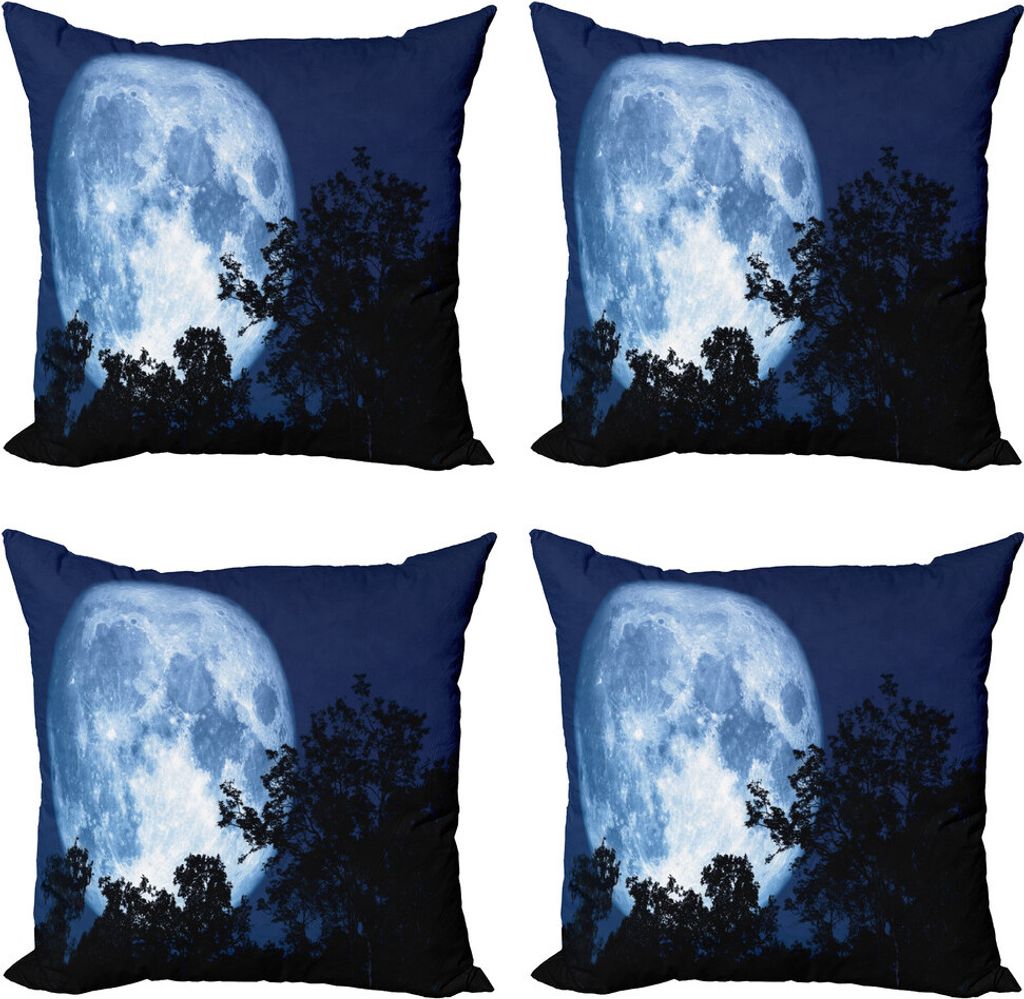 ABAKUHAUS Vollmond Kissenbezug Set (4 Stück), Mond Beaming in the Woods, Moderner Doppelseitiger Digitaldruck, 45 cm x 45 cm, Nachtblau Dunkelgrau