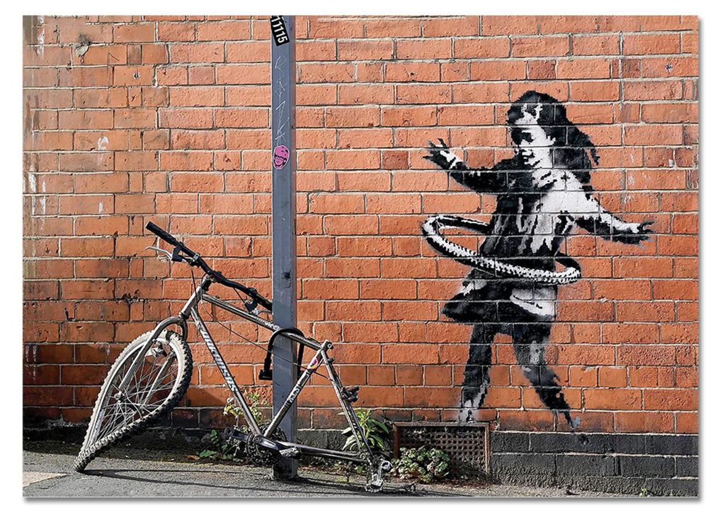Giallobus - Kleines Mädchen Fahrrad Hula Hoop - Banksy - 100L x 70B cm - Bild - Acrylglas