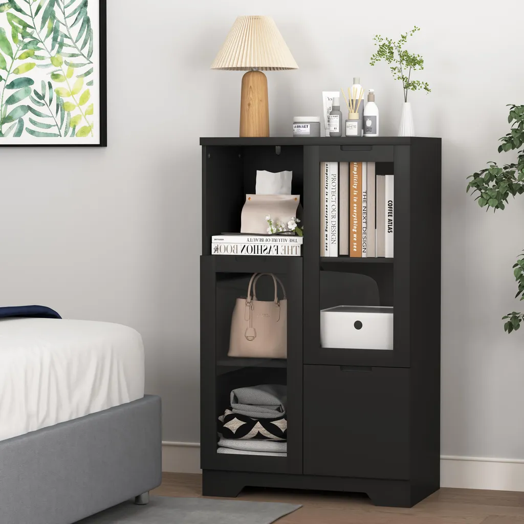 Buffet Moderne Noir MODFU : Solution de Rangement Compact en MDF 100cm - 6