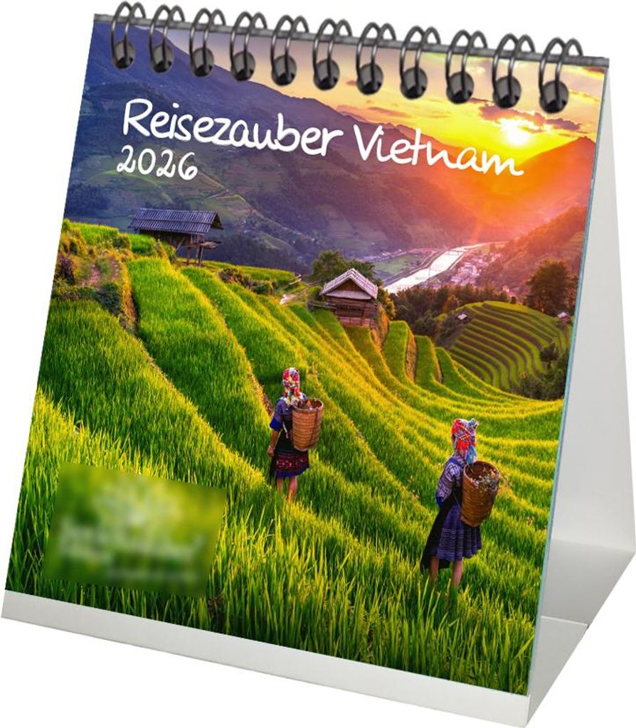 Reisezauber Vietnam Tischkalender 10cm x 10cm für 2026 Hanoi Land - Set-Inhalt: 1x Kalender 1x Weihnachtsanhänger 1x Grußanhänger (gesamt 3 Teile)