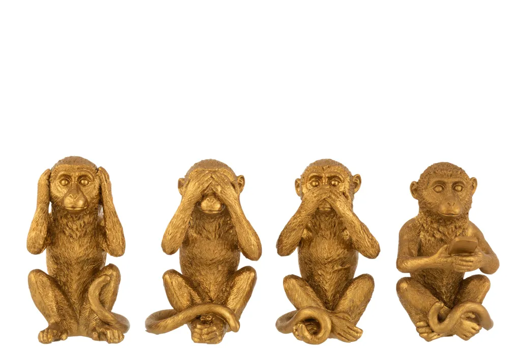 Idée Cadeau Originale : Ensemble de 4 Singes Or J-Line Style Connecté
