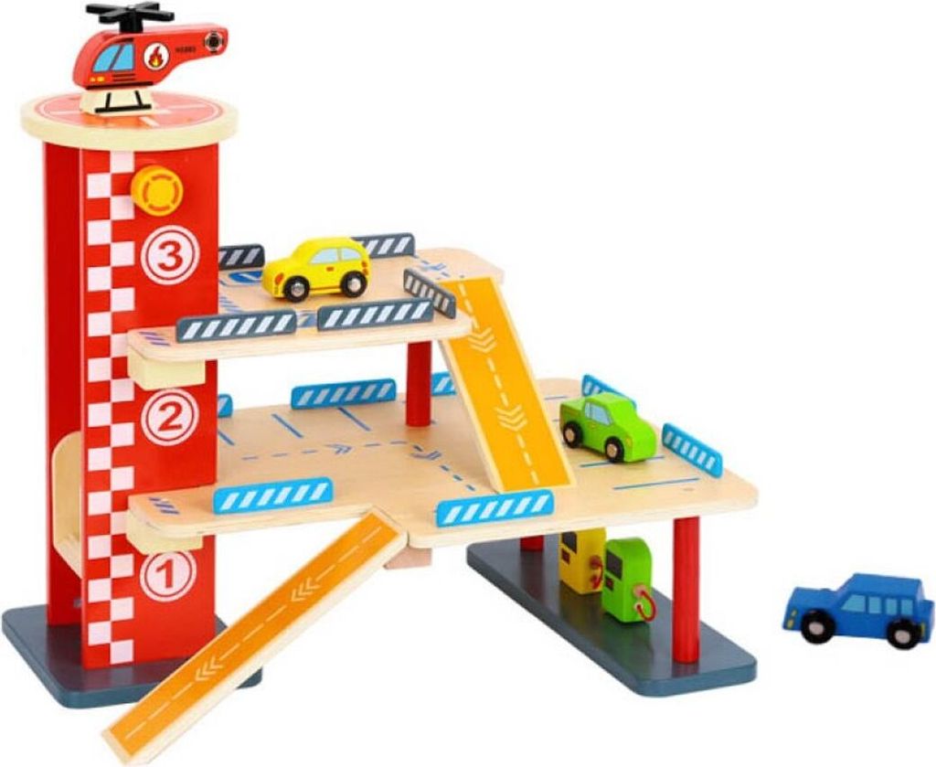 Tooky Toy Holz-Parkhaus TL698, 22-tlg, 3 Etagen, Produktbild 