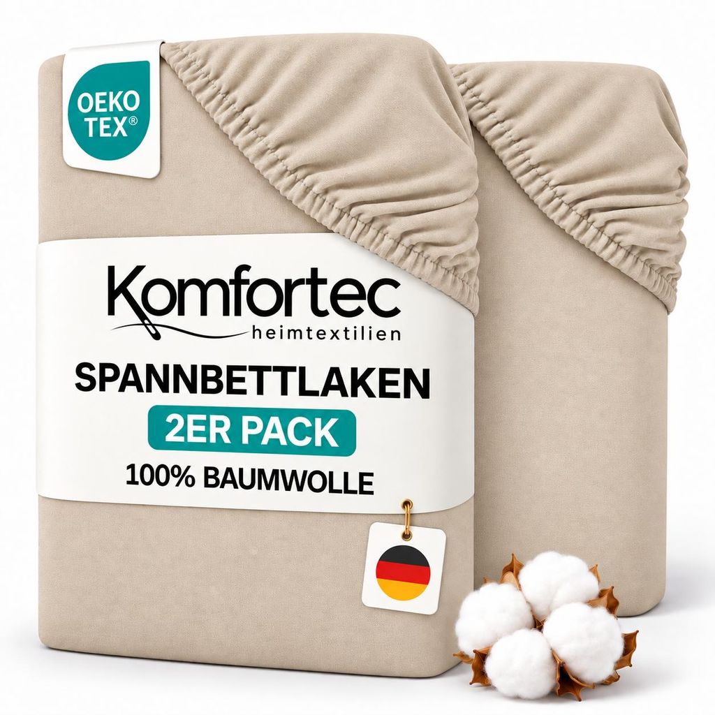 Komfortec 2er Pack Jersey Spannbettlaken 90x200 cm, 100% Produktbild 