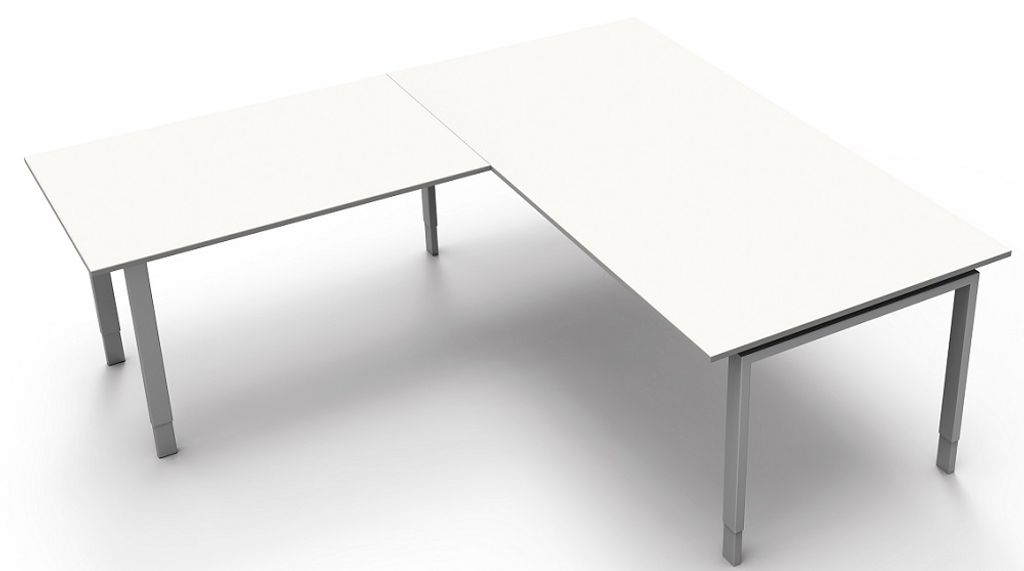 Kerkmann Schreibtisch Besprechungstisch 4170 Form 5 200x100x68-82 cm Vierfuß-Gestell höhenverstellbar mit Anbautisch Weiß