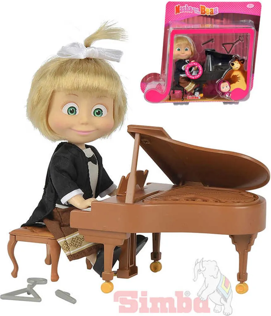 SIMBA Masha et l'ours Poupée Pianiste 12 cm avec Piano et Accessoires