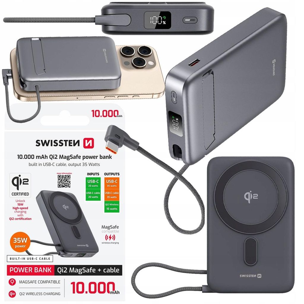 SWISSTEN Powerbank MagSafe 15W 10000 mAh kabel USB-C 35W Zdjęcie produktu 