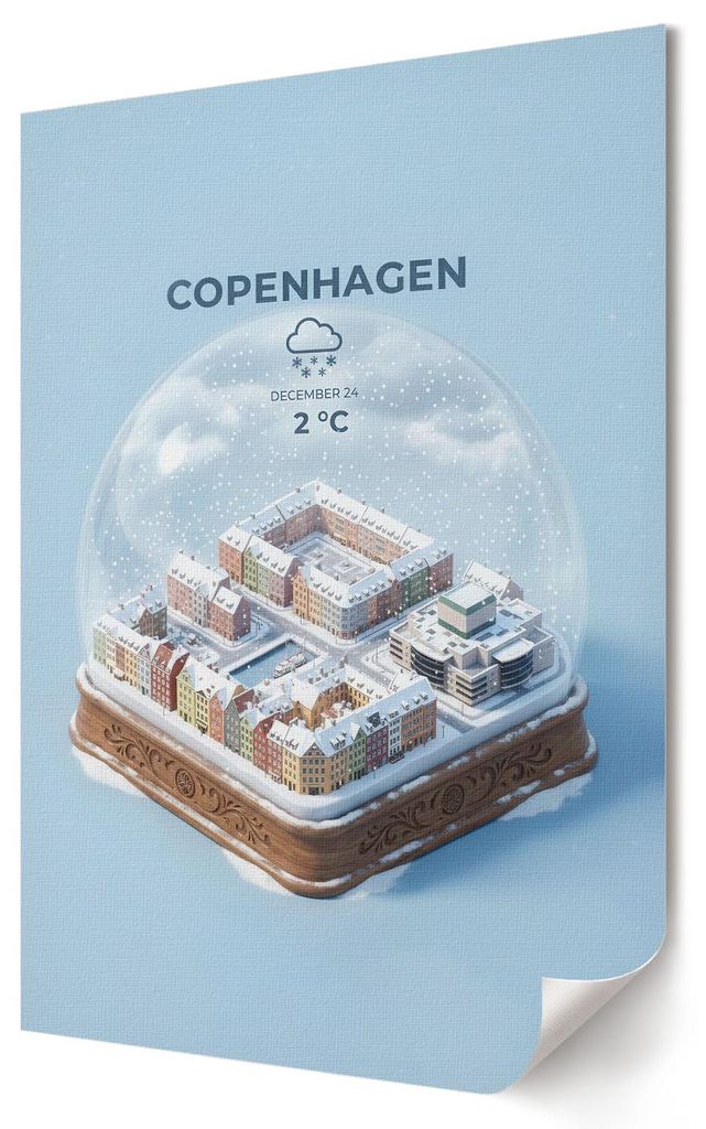 Kopenhagener Schneekugel- Kunstdruck A3 (29x42 cm) - Ausdrucksstark, modern- Wandbild für Wohnzimmer Schlafzimmer & Flur, Modernes Poster Wanddeko...