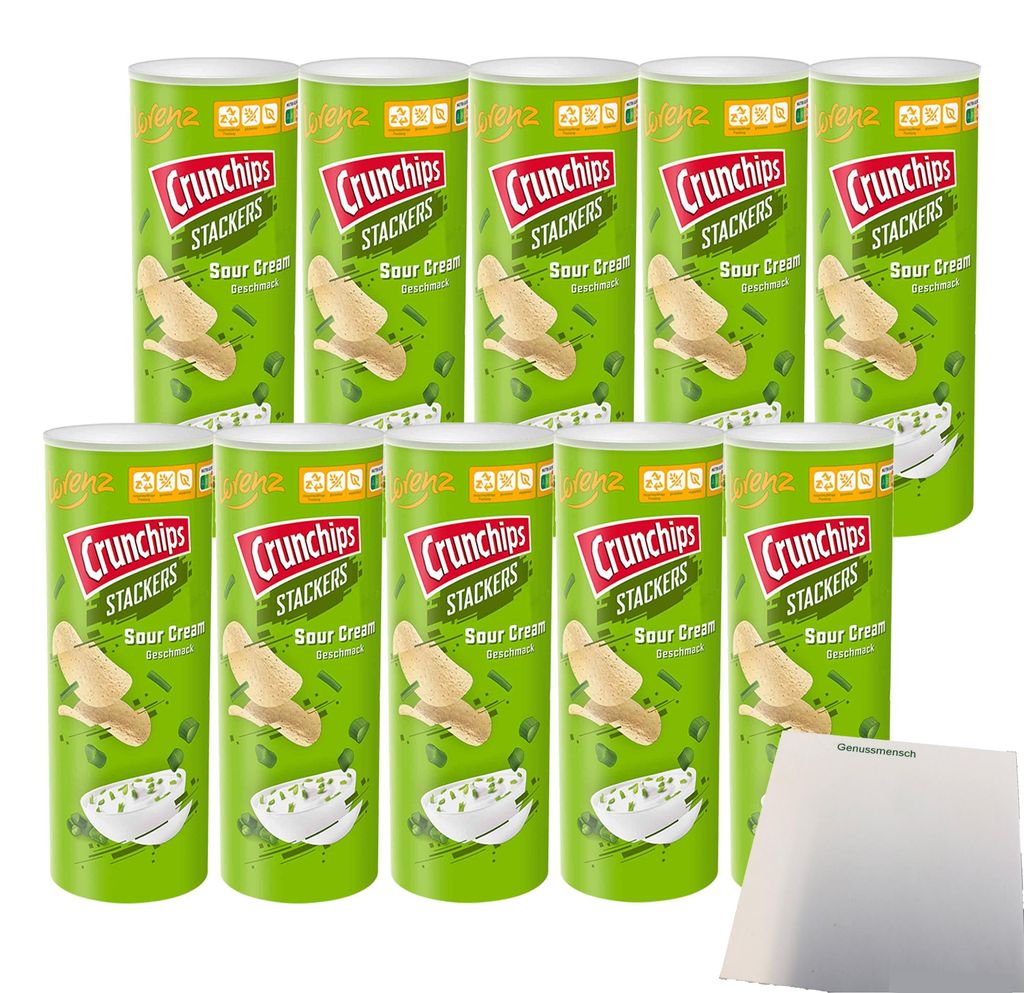 Lorenz Crunchips Stackers Sour Cream VPE (10x175g Dose) + usy Block