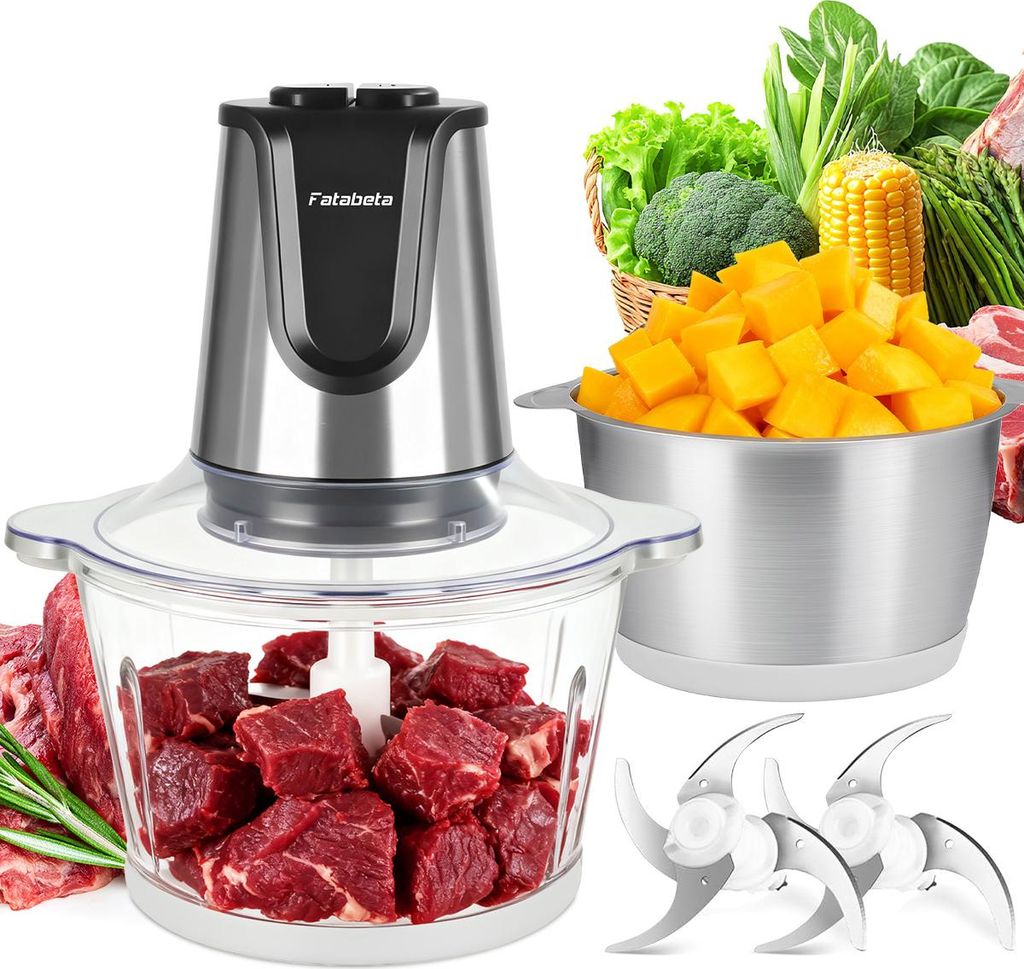 FATABETA Gemüseschneider, 500 W, 2 × 2 L Schüsseln (Glas & Produktbild 