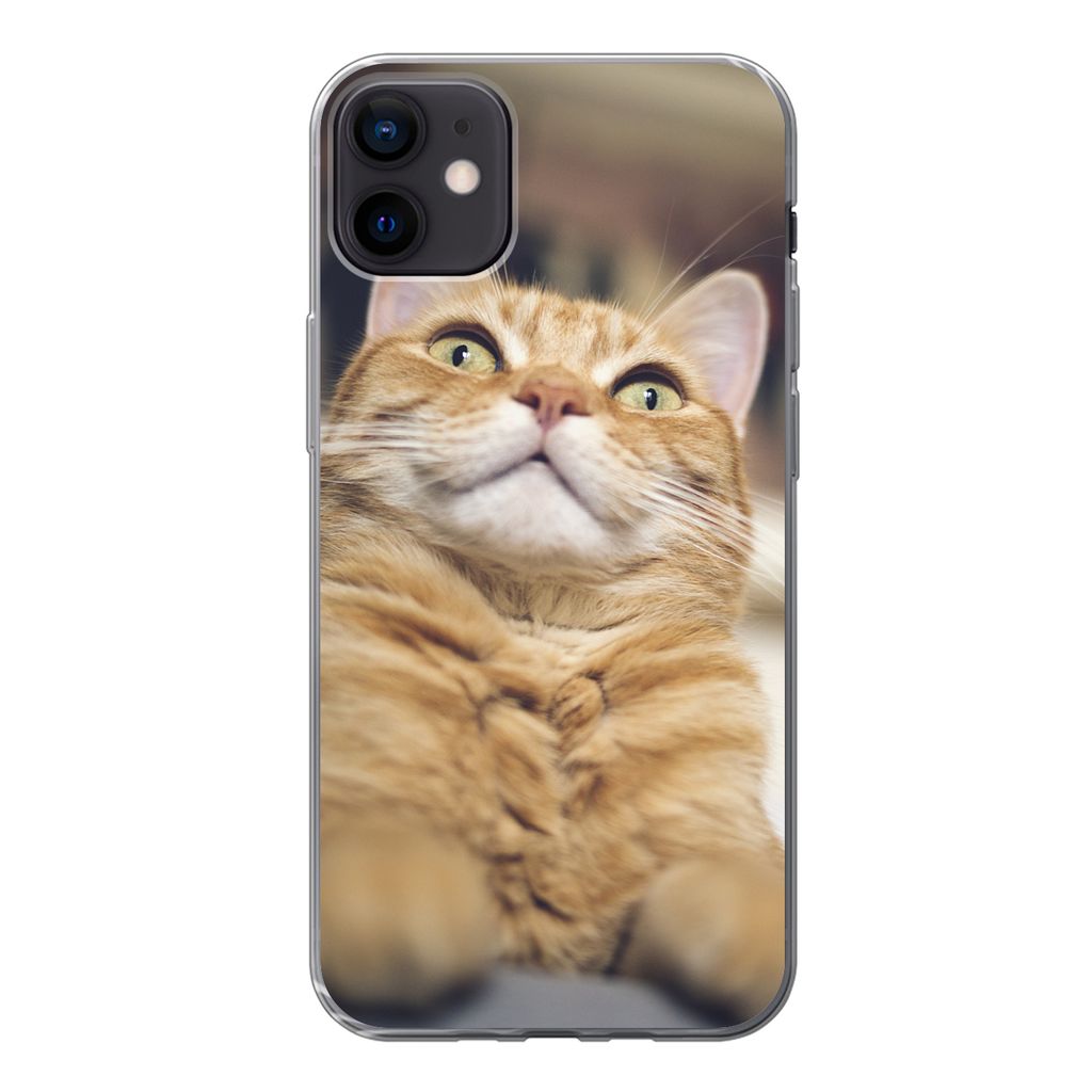 MuchoWow Handyhülle Schutzhülle Hülle für iPhone 12 mini Katze - Bank - Orange Silikon Softcase Handy Hülle - Bild