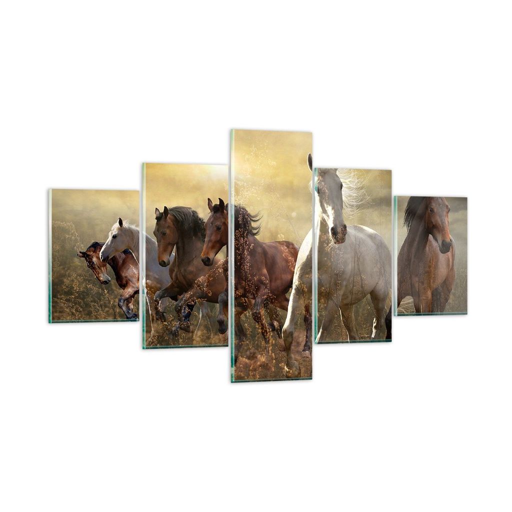 Bilder auf glas - Pferd Tier Natur - 125x70cm - Glasbilder - Wandbilder - Kunstdruck - zum Aufhängen bereit - Wanddekoration aus Glas - Glas Bilde...