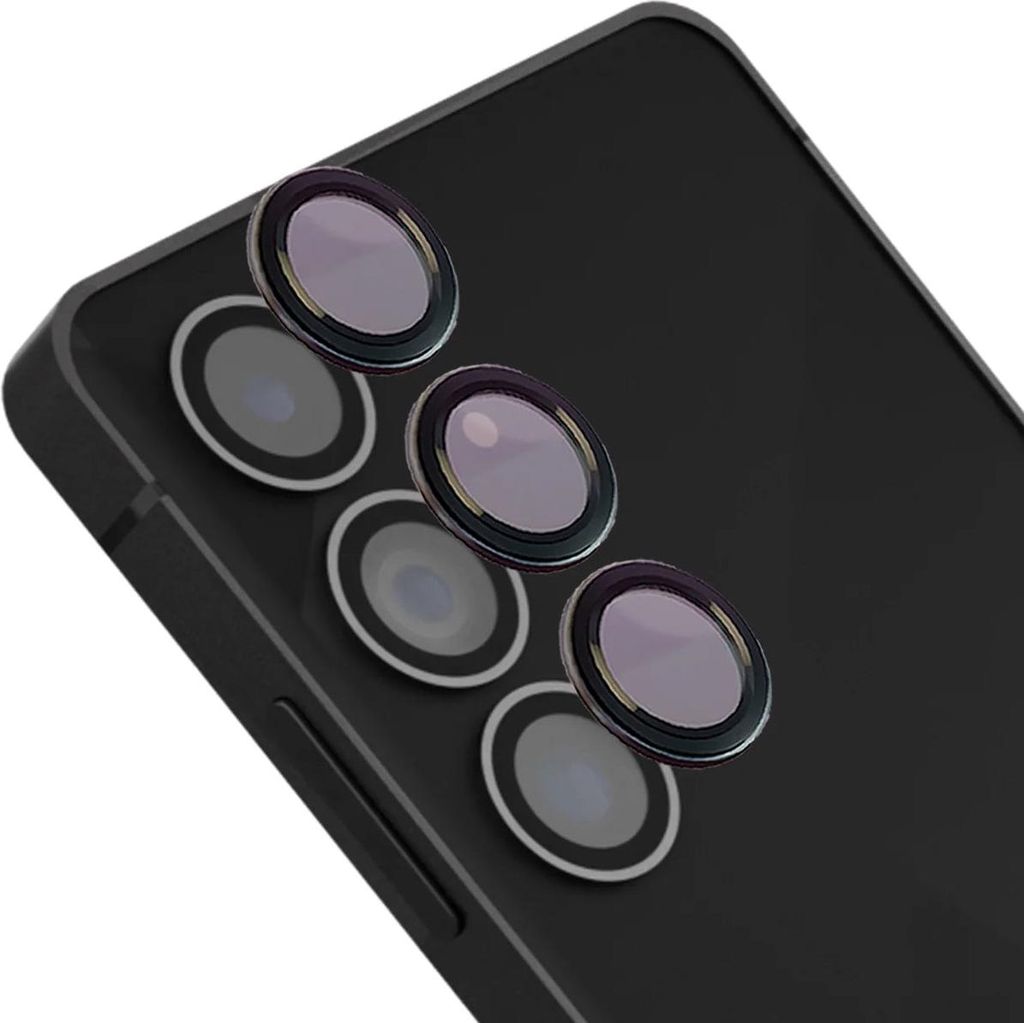 Glas für die Kamera mit Applikator für Galaxy S25 FE, Bizon Glass Snap Lens, 1 Set, Schwarzer Rahmen