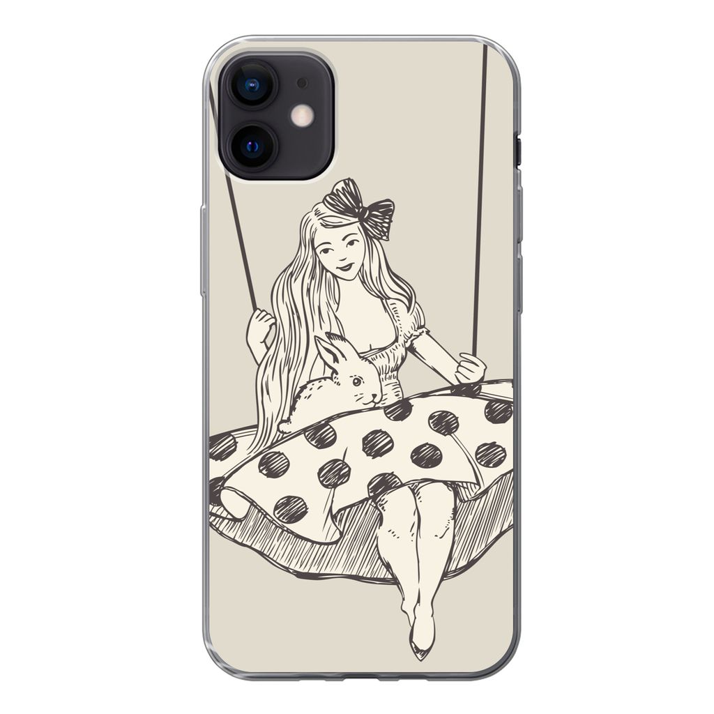 MuchoWow Handyhülle Schutzhülle Hülle für iPhone 12 mini Mädchen in gepunktetem Kleid mit Kaninchen Silikon Softcase Handy Hülle - Bild