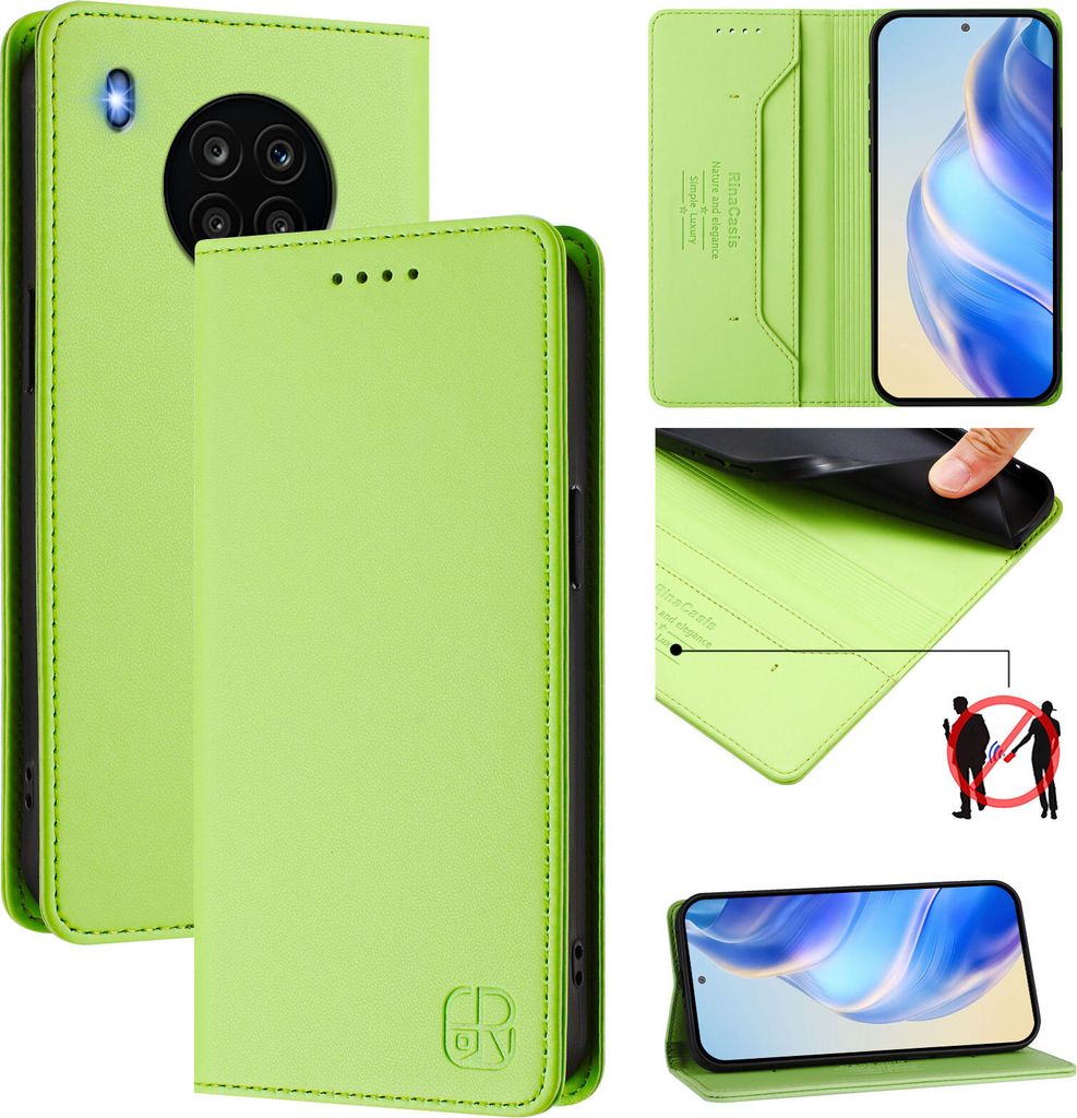 Lederhülle für Huawei Nova 8i/Honor 50 Lite Hülle Flip Brieftasche Kartenfächern Ständer Schutzhülle Grün