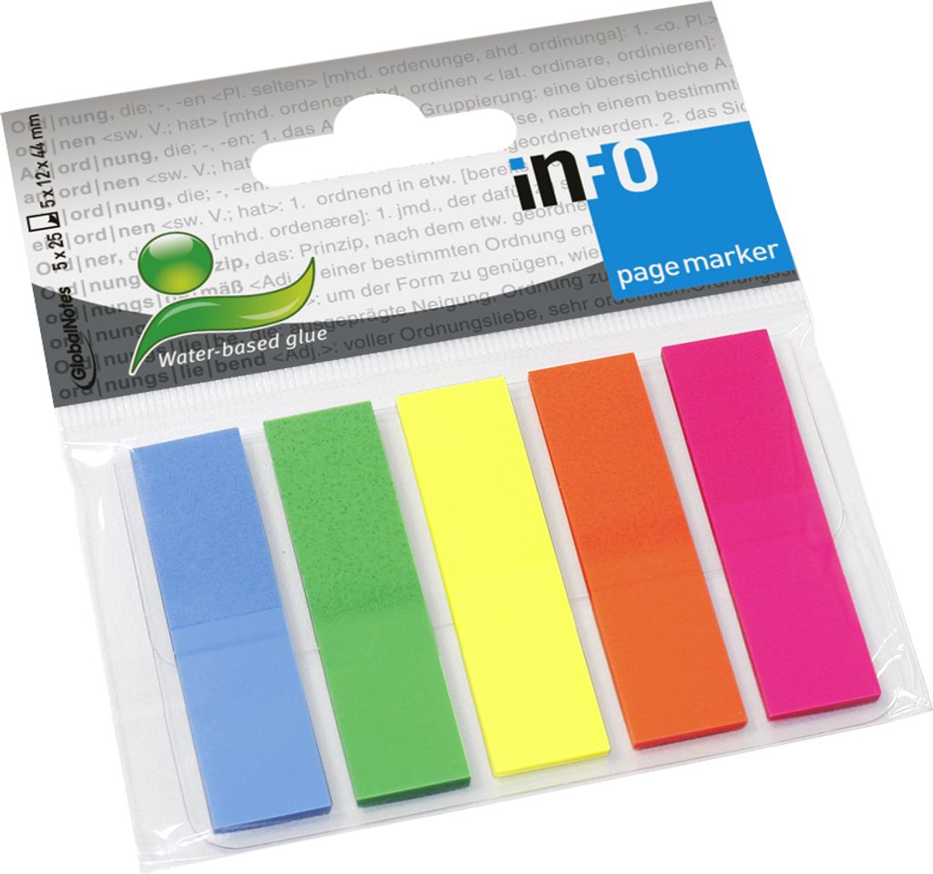 inFO notes Folien-Pagemarker 12 x 44 mm farbig sortiert 5 Blöcke á 25 Streifen