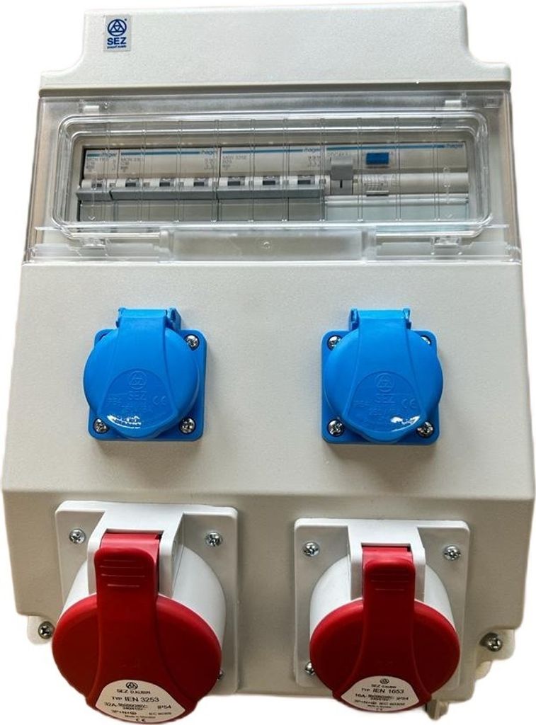 Wandverteiler Stromverteiler CEE 32A 16A 2x 230V mit HAGER Sicherungen LS / FI ROS11/x-632/A/S 96H-3