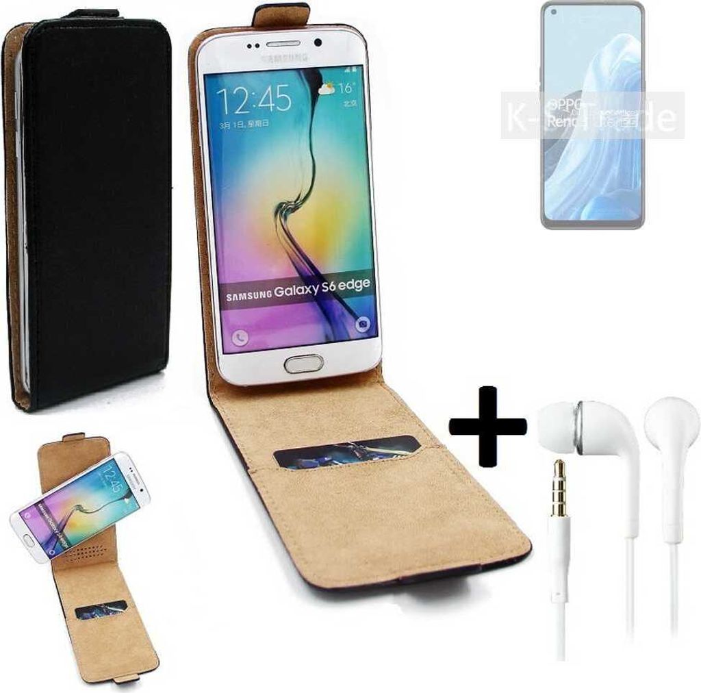 K-S-Trade Handyhülle + Kopfhörer kompatibel mit Oppo Reno8 Lite 5G 360° Flipstyle Schutzhülle Smartphone Tasche Case Flip cover schwarz 1x