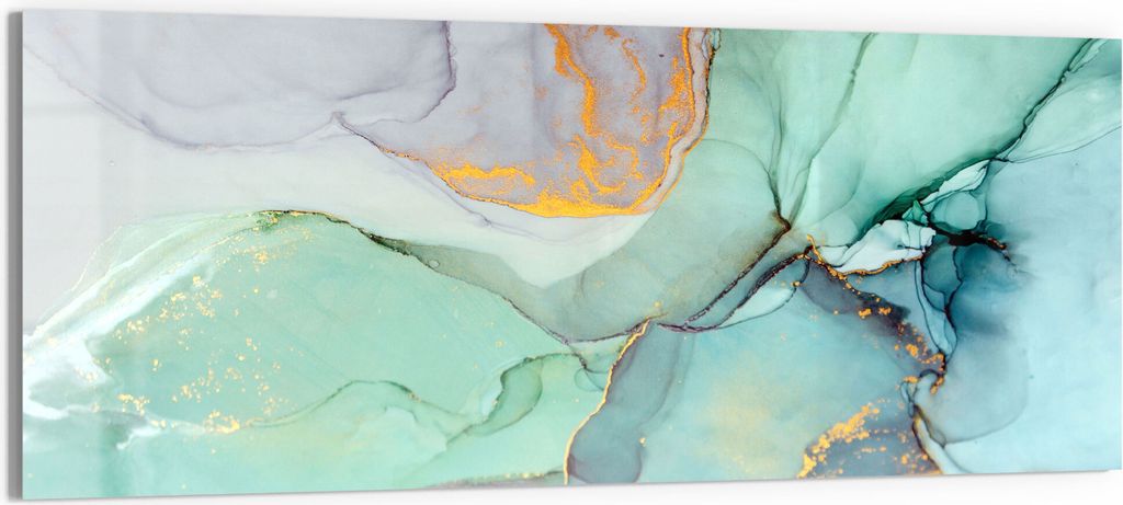 DEQORI Glasbild Echtglas 125x50 cm 'Zerlaufene Wasserfarbe' Wandbild Bild modern Deko