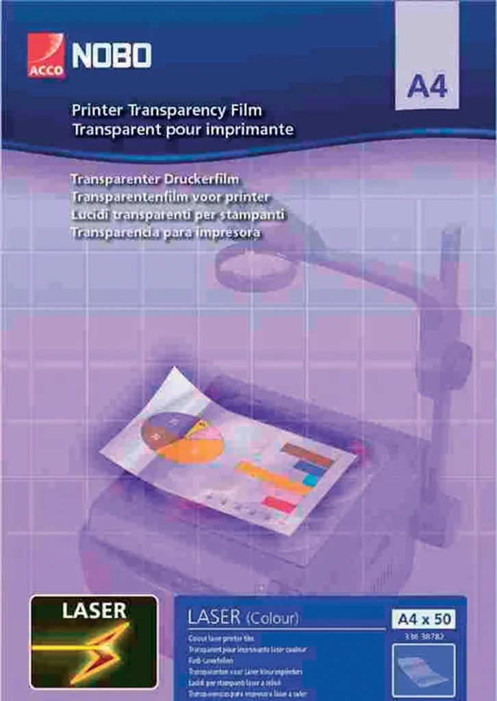 Film transparent Nobo A4 laser couleur PP 120 my pour rétroprojection