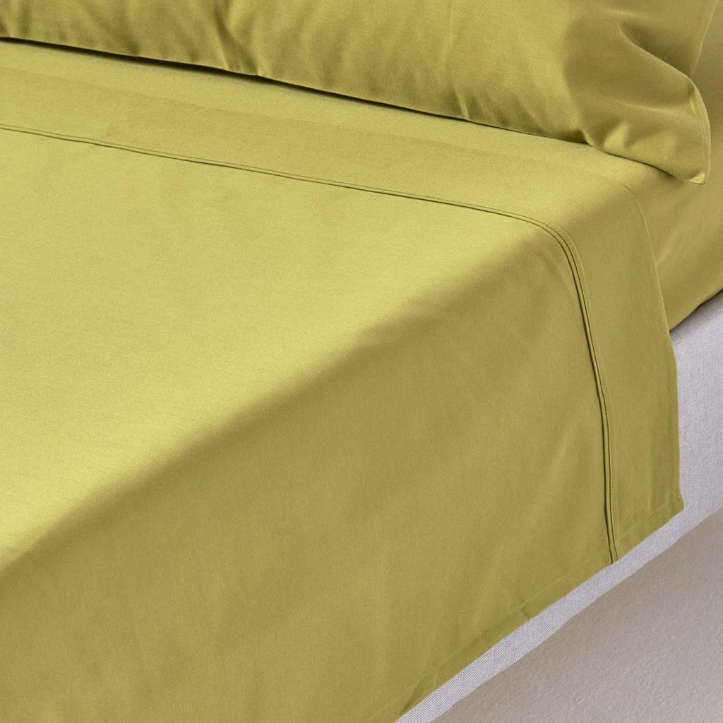 HOMESCAPES Luxus Bettlaken ohne Gummizug olivgrün 275x275 cm Satin Baumwoll-Betttuch Haustuch ägyptische Baumwolle