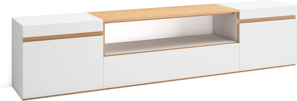 Banc Télé Blanc et Chêne 200cm - Meuble de Salon Large Style Scandinave