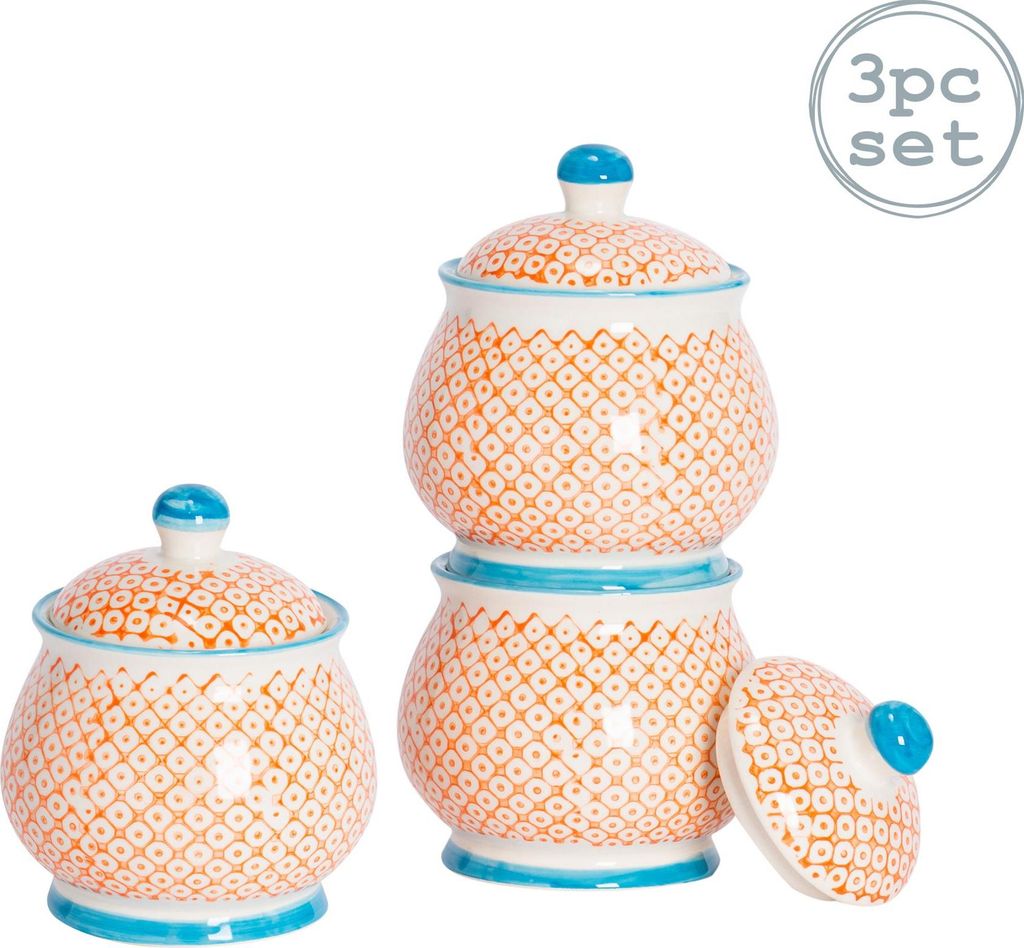 Nicola Spring handbedruckte Zuckerdosen – 10 cm – Orange – 3er-Pack