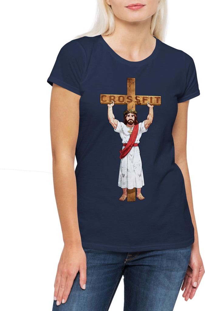 Urban Backwoods Crossfit Jesus, Damen T-Shirt, Farbe: Navy, Größe: S