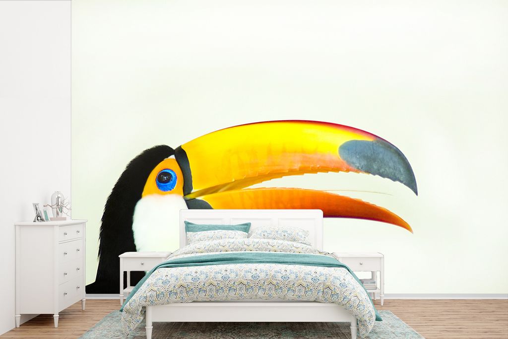 MuchoWow Fototapete für Wohnzimmer oder Schlafzimmer Wandtapete Vinyl Motivtapete Eine Illustration des Kopfes eines Tukans - 390x260 cm - Papie...