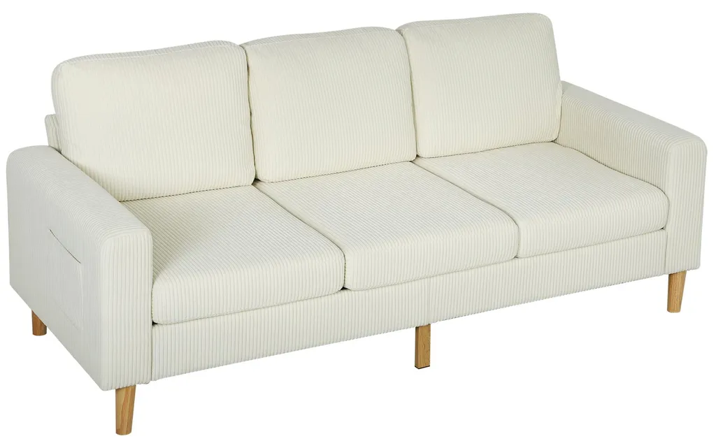 Canapé beige en velours côtelé avec assise ressorts grand confort 192cm