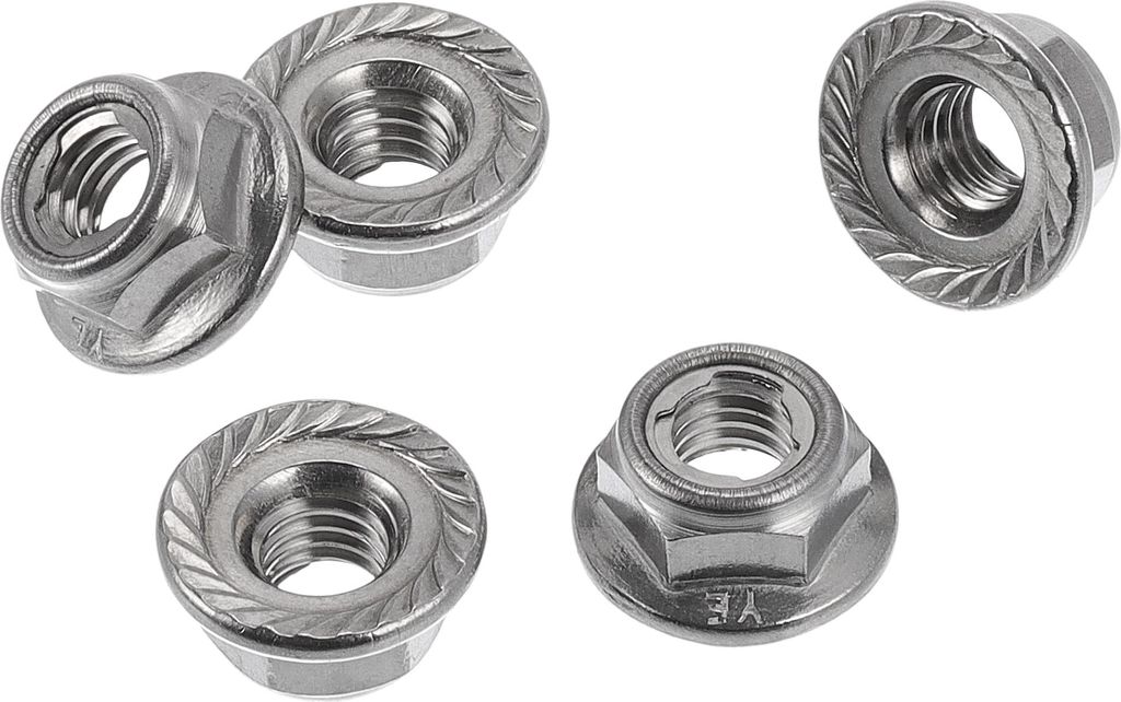 5 Stück M6*1.0 Auto Flanschmuttern 304 Edelstahl, Metall Gummiring Verstärkte Sechskant Flanschmuttern Rutschfeste Flanschmuttern Mit Gummiring F...