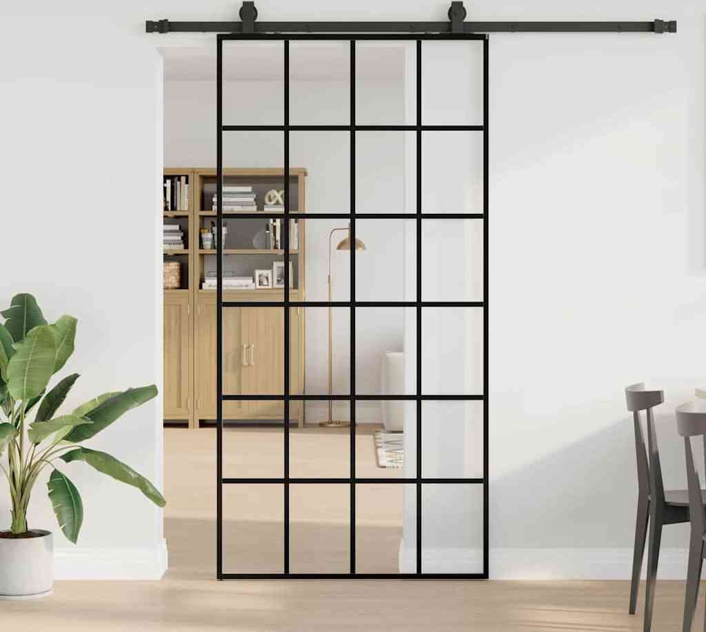 "2024"Modernen Schiebetür mit Beschlag Schwarz 102x205 cm ESG-Glas Zimmertüren Design374094
