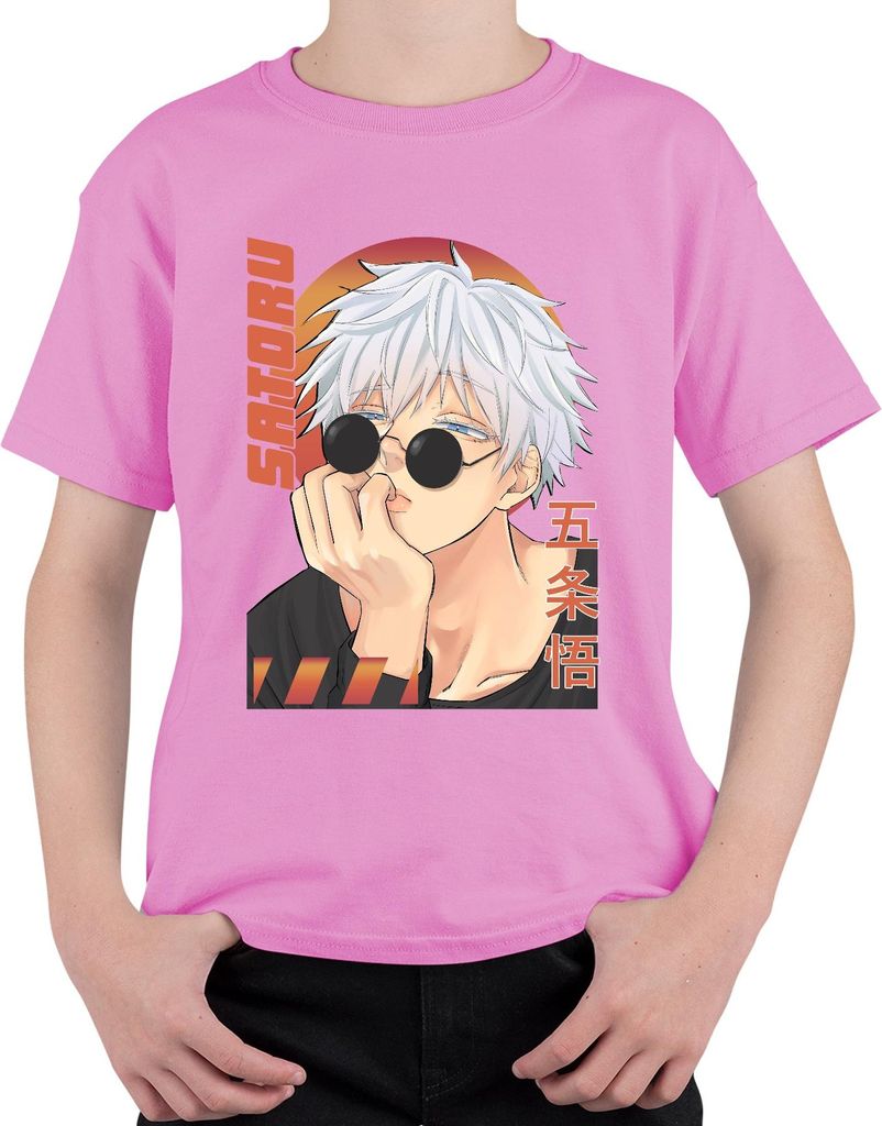 Gojo Satoru Jujutsu Kaisen Anime Sonnenbrille Weißhaar Geschenk Uni Kinder T-Shirt, Pink, 140