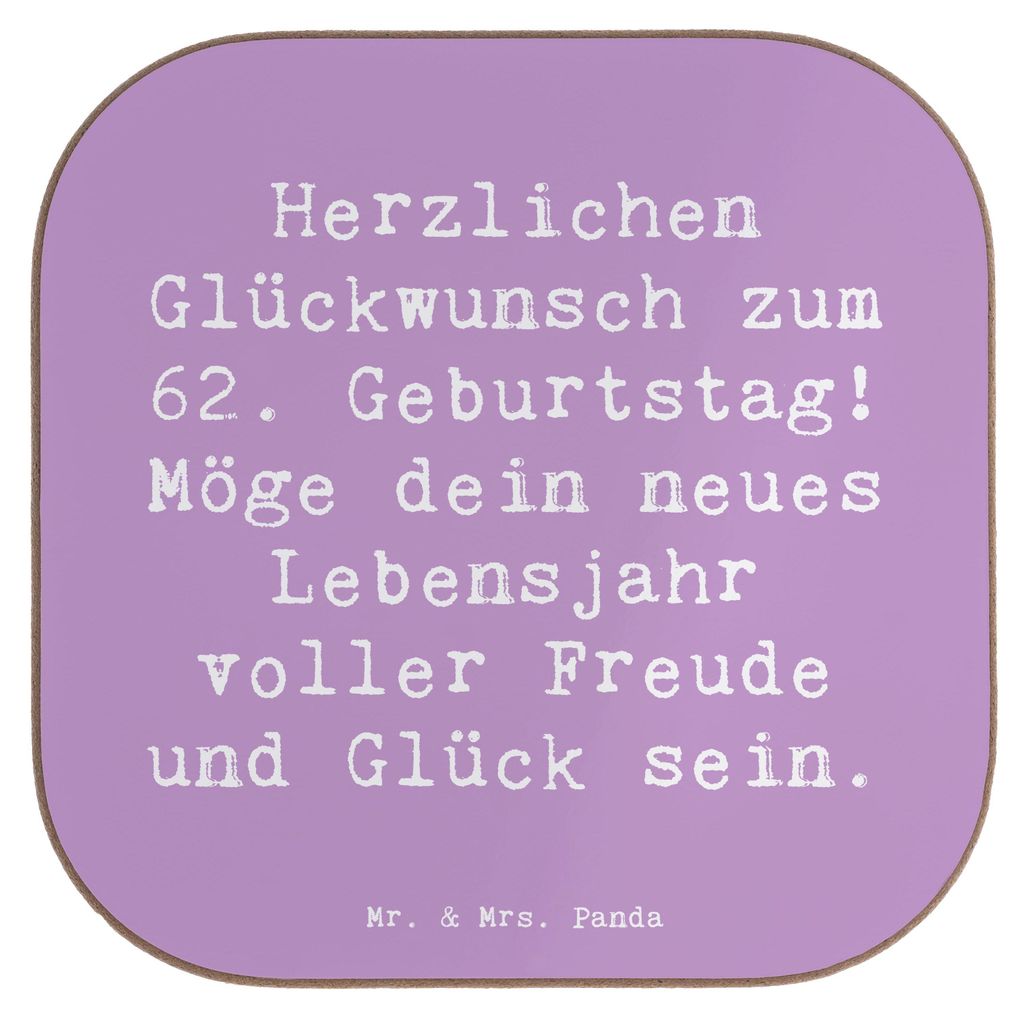 Mr. & Mrs. Panda Tassenuntersetzer Spruch 62. Geburtstag - Lavendeltraum - Geschenk, gläseruntersetzer, handgefertigt, Tischschoner, Happy Birthda...