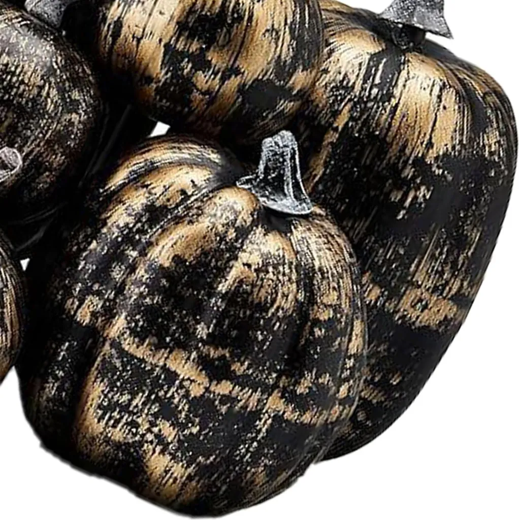 7 pezzi decorazione zucca, lucida e leggera, schiuma, riutilizzabile, per decorazione tavola autunno, foto, nero-oro - 6