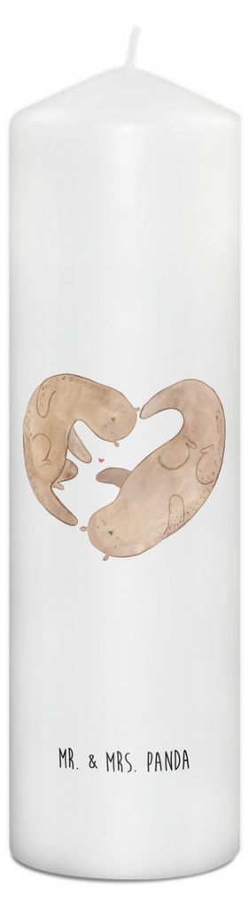 Mr. & Mrs. Panda Kerze Otter Herz 29 x 8 cm XL - Weiß - Geschenk, Blockkerze, Liebe, Wachskerze, Bedruckte, Hochzeitstag, Stumpenkerze, Erinnerung...
