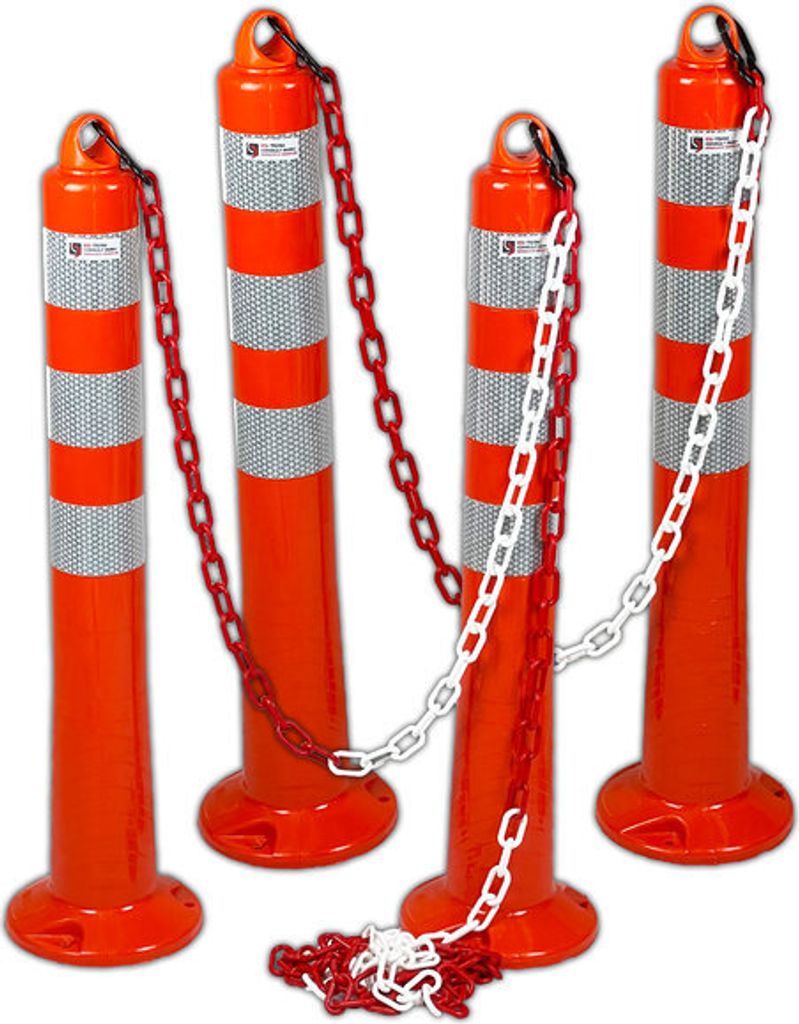 4 Ketten Absperrpfosten orange flexibel 75cm +Kette +Schrauben