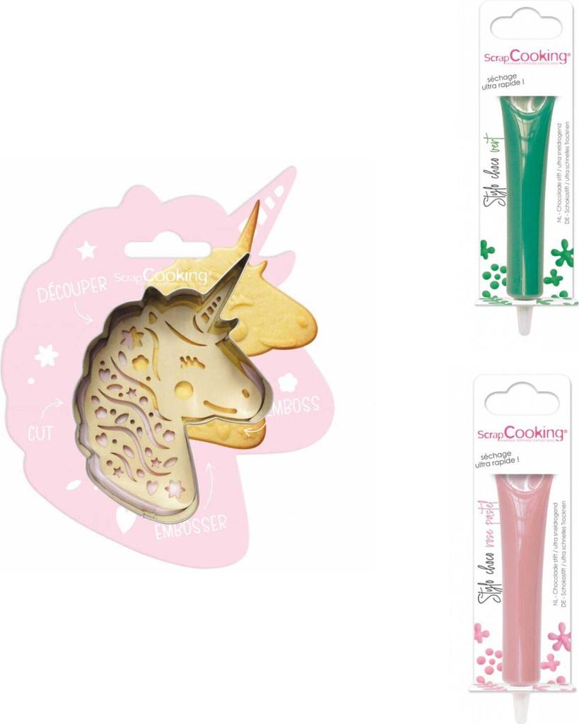 Einhorn-Relief-Plätzchen-Set + 2 pastellgrüne und rosa Produktbild 