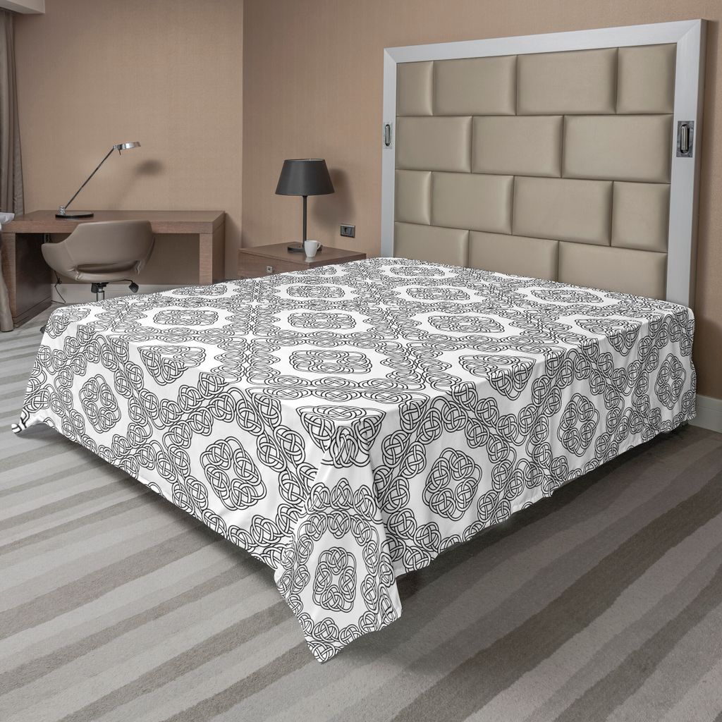 ABAKUHAUS keltisch Bettlaken, Diagonales Verbindendes Keltisches Kreuz Knüpft Motiv Retro Illustration, weiches bequemes oberes Bettlaken für ein...