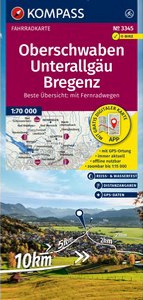 Carta ciclistica KOMPASS 3345 Alta Svevia, Unterallgäu, Immagine del prodotto 