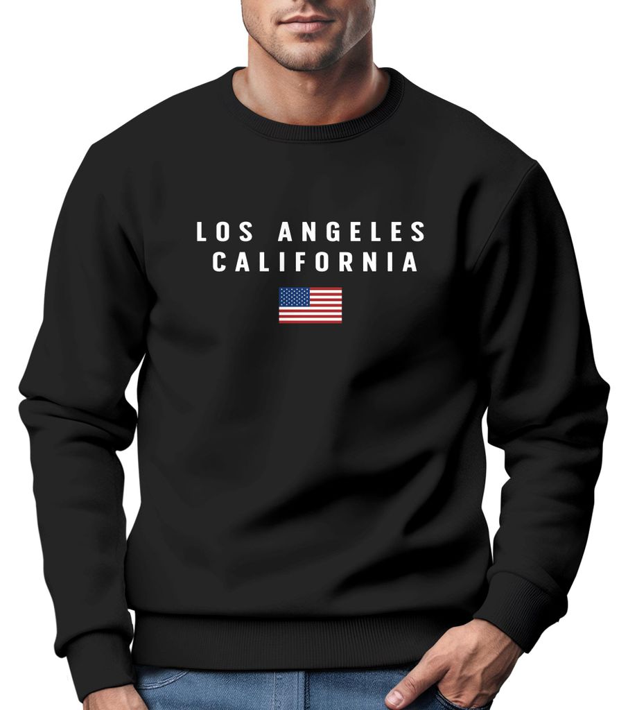 Sweatshirt Herren Bedruckt Schriftzug California Los Angeles USA Amerika Flagge Rundhals-Pullover Neverless schwarz M