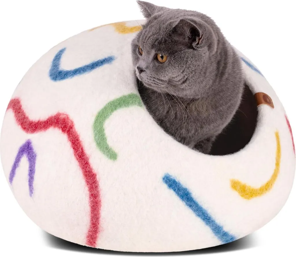 Grotte pour chat en laine artisanale 100% naturelle Ivoire et Colorée