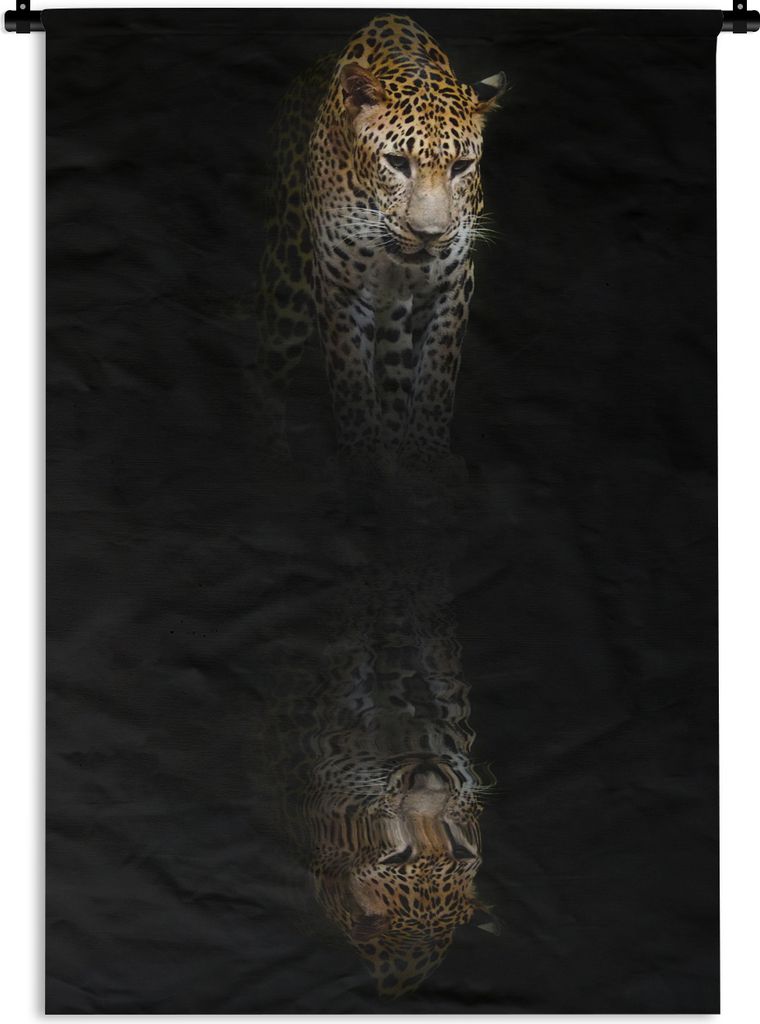 MuchoWow Wandteppich Wandbehang Leopard - Reflexion - Schwarz 120x180 cm Tapisserie Dekoration Wandtuch - Schlafzimmer - Dekorationen für das Haus
