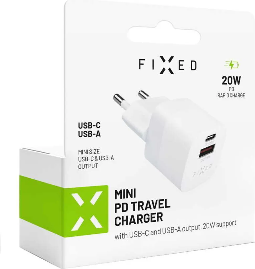 Chargeur de Voyage USB-C 20W Compact pour Smartphone - FIXED Mini Blanc