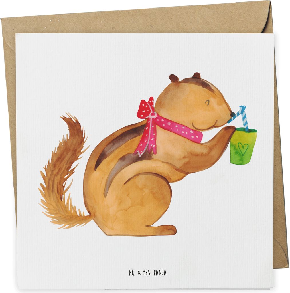 Mr. & Mrs. Panda Grußkarte Eichhörnchen Smoothie - Weiß - Geschenk, Klappkarte, Diät, Lustige Sprüche, Streifenhörnchen, Abnehmen, Glückwuns...