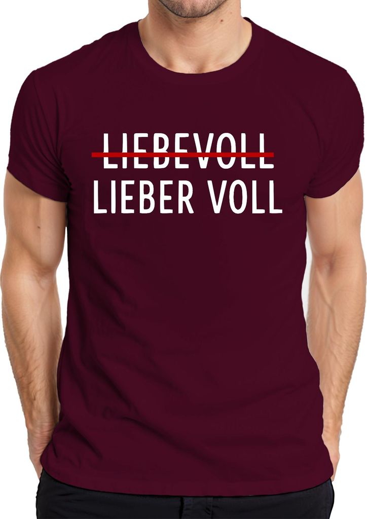 LIEBEVOLL durchgestrichen LIEBER VOLL Bier Party Lustig Herren T-Shirt, Burgundy, M
