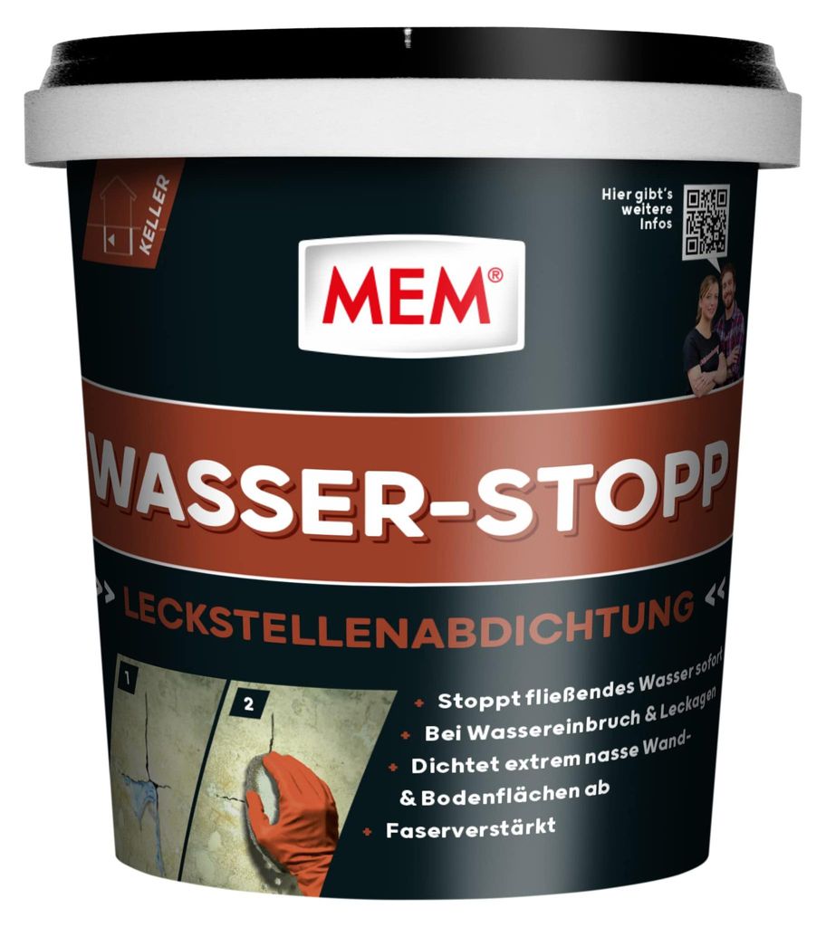 Wasser-Stopp Spezialzement 1 kg für nasse Flächen, MEM, Produktbild 