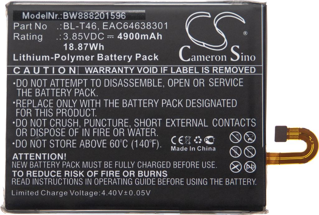 vhbw Akku kompatibel mit LG V60 ThinQ 5G, LMV600AM, LMV600QM, LMV600VM, LMV600TM2X, LMV600TML Handy Smartphone Telefon (4900 mAh, 3,85 V, Li-Polymer)